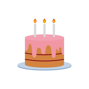 生日蛋糕矢量插图在白色背景蜡烛。艺术标志设计