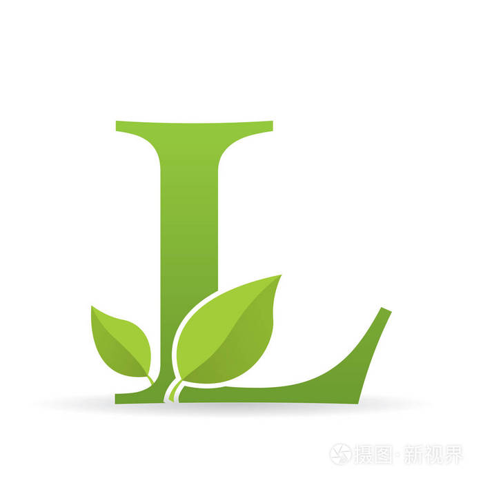 绿色绿叶装饰的字母l标志矢量图像