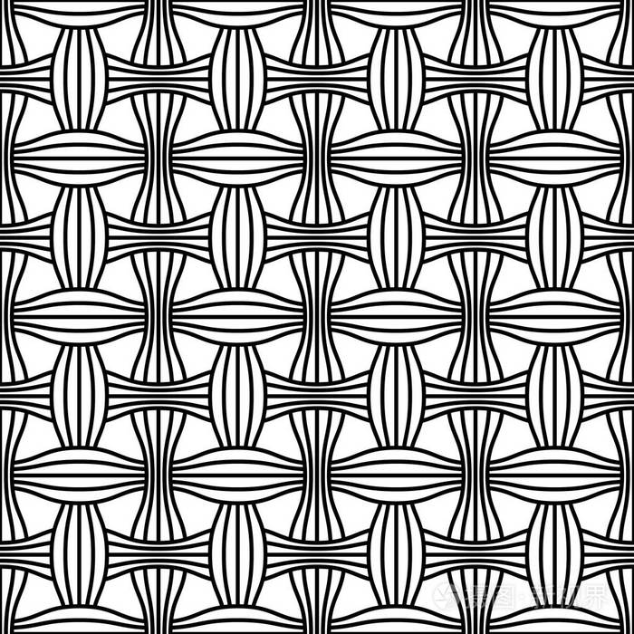 抽象的无缝几何图案与编织装饰.简单的黑白线性波浪条纹纹理.矢量