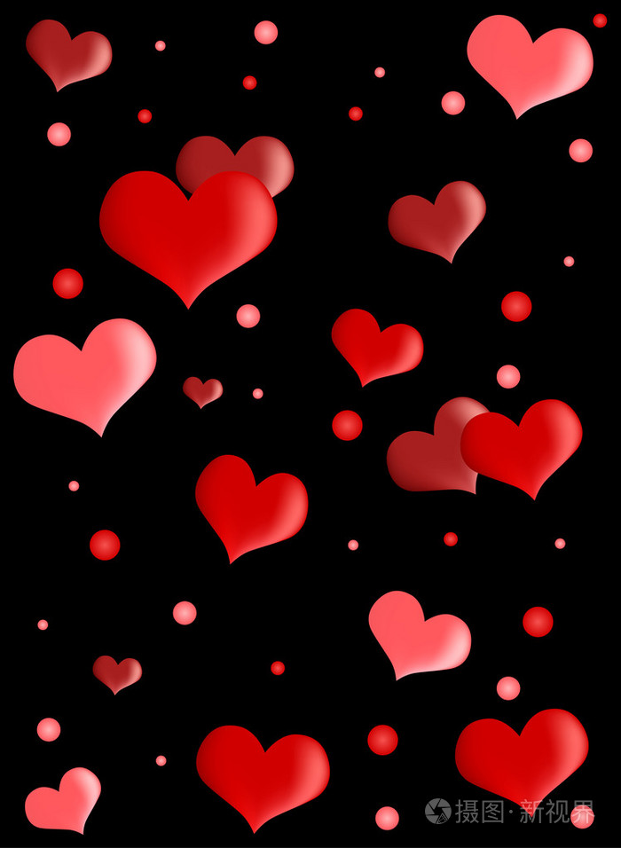 红色的心在黑色的背景