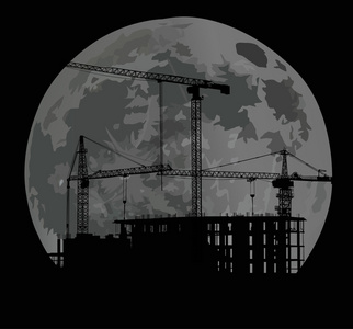 房屋建筑和大月亮图片
