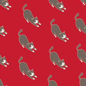 猫咪小猫涂鸦矢量无缝花纹壁纸背景红色