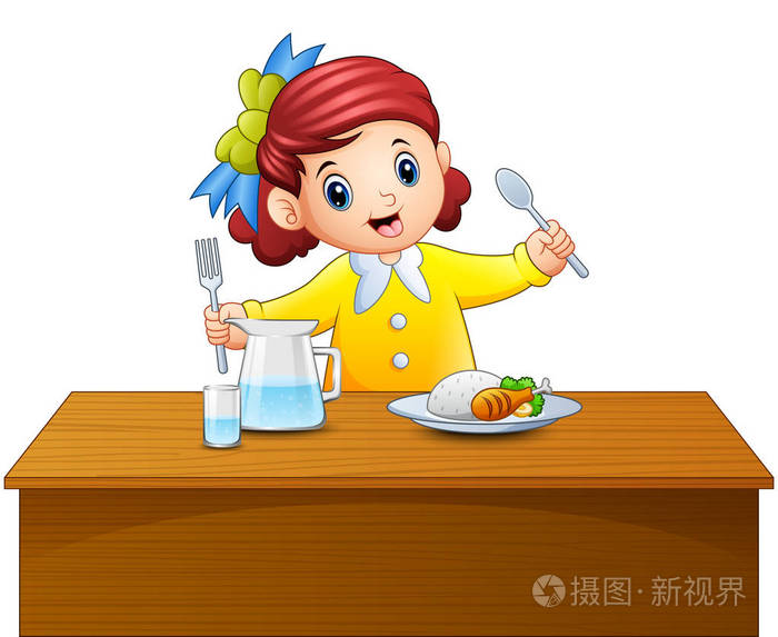 小孩拿勺子简笔画图片