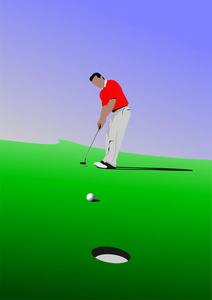 高尔夫球手用铁棍击球。 矢量插图