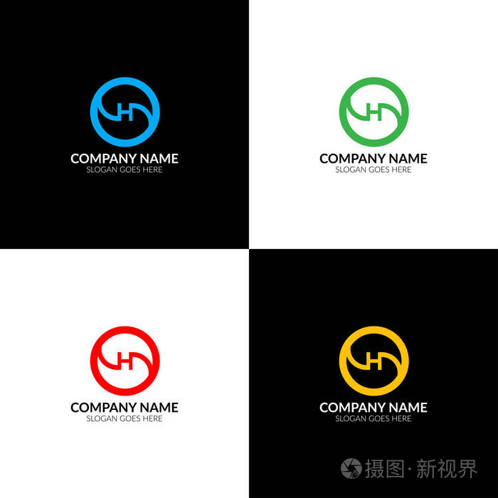 字母h 在圆圈标志, 图标平面和矢量设计模板.