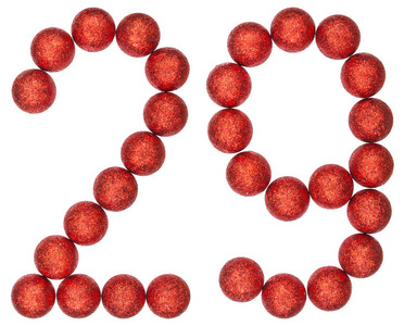 数字 29, 二十九, 从装饰球, 孤立的白衣照片