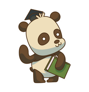 可爱的小熊猫用绿色的书, 彩色图像
