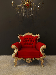 豪华扶手椅，金色框架和皇家吊灯在中间