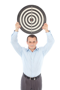 他是个头顶着靶子的商人照片