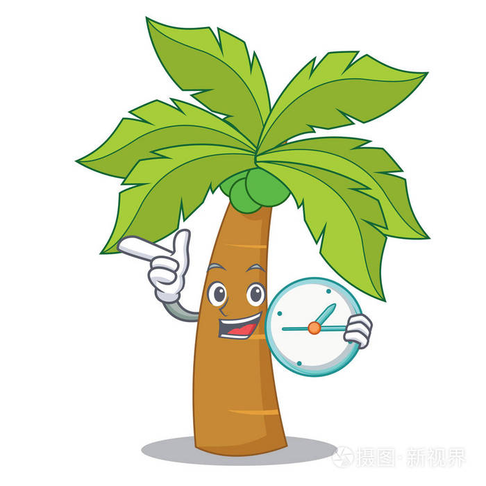 与时钟棕榈树字符卡通