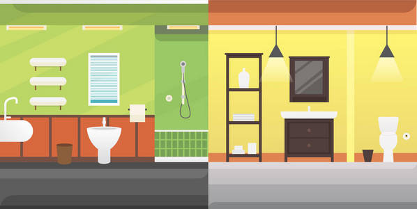 浴室内饰或建筑和家具矢量插图
