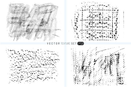 Grunge 纹理设置。手绘背景。矢量模板。精致的纹理。蜡蜡笔点。单色的艺术背景