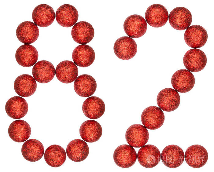 数字82, 八十二, 从装饰球, 在白色隔离