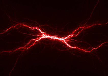 红色等离子闪电, 抽象电背景照片