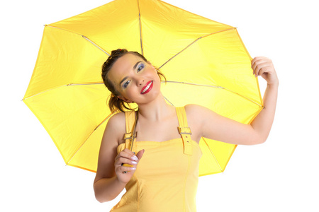 黄色和黄色伞的女孩