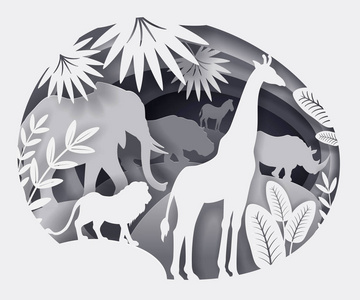 插图非洲动物的剪影纸