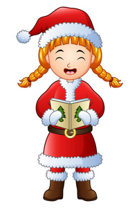 卡通女孩演唱的矢量插图白色背景下的圣诞颂歌