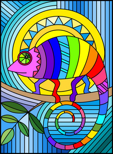 抽象几何彩虹变色龙彩绘玻璃风格插图