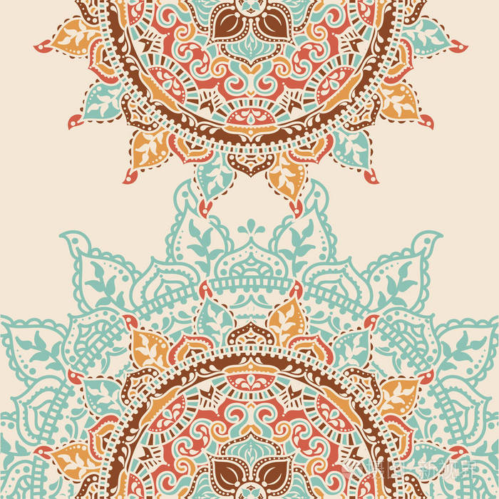 美丽的圆形图案在民俗风格, 卡与印度魔幻曼荼罗, 矢量插图