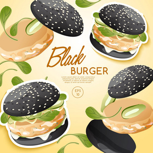 美味黑汉堡集的矢量插画设计