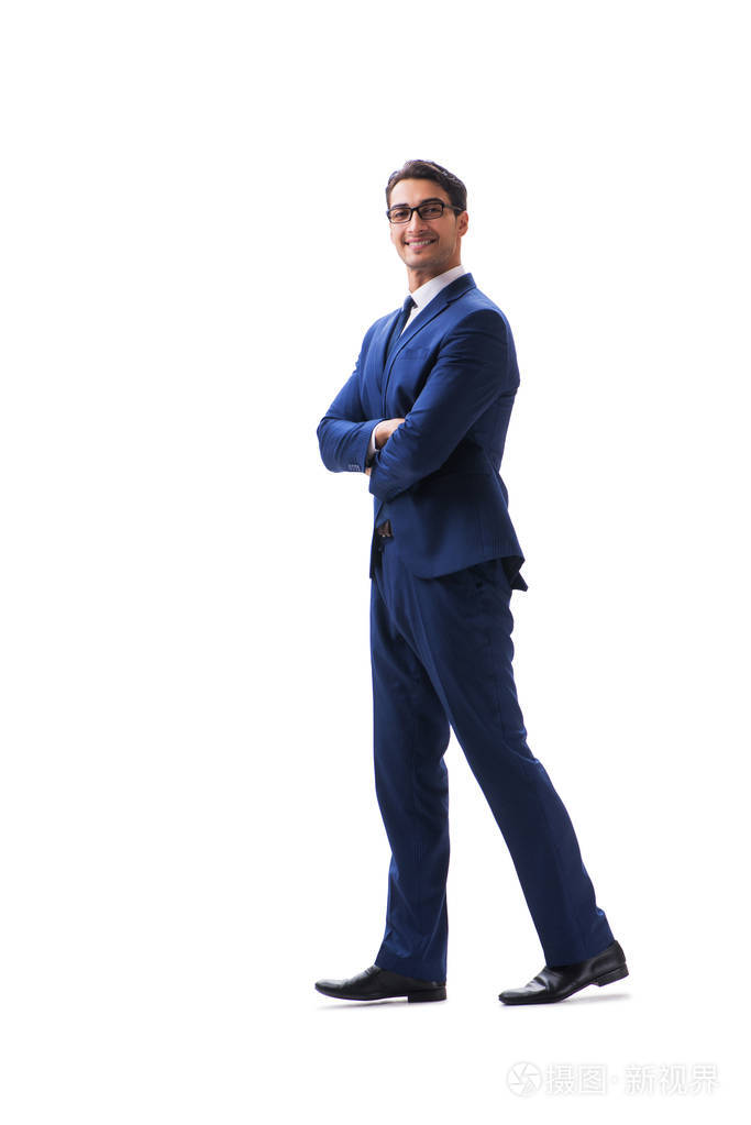 商人行走站立侧查看孤立在白色背景