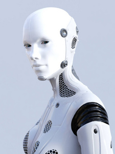 3d 渲染的女机器人的脸