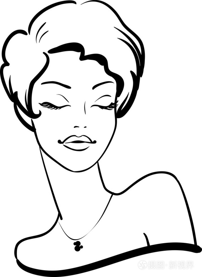 时尚女性肖像,闭眼插画-正版商用图片03bffh-摄图新视界