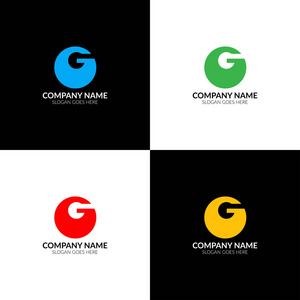 字母 G 在圆圈标志, 图标平面和矢量设计模板。字母 G 标识为品牌或公司与文本