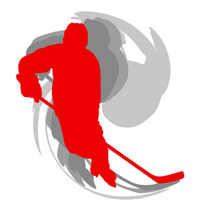 运动概念中的冰球运动员在白色矢量上的红色隔离