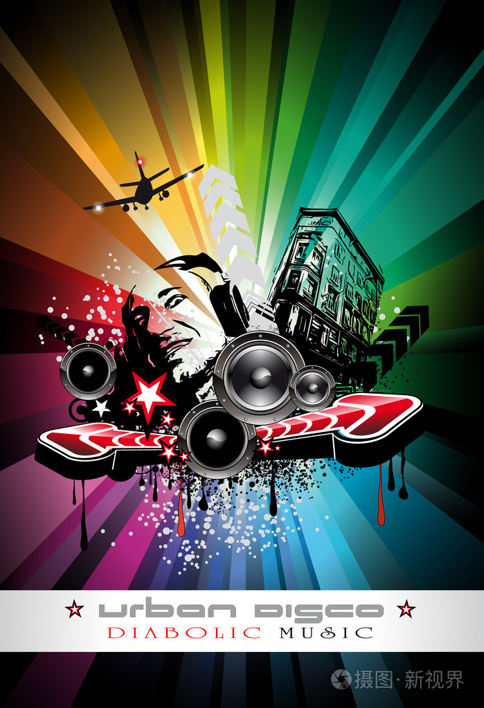 音乐事件背景与疯狂的dj形状的迪斯科传单