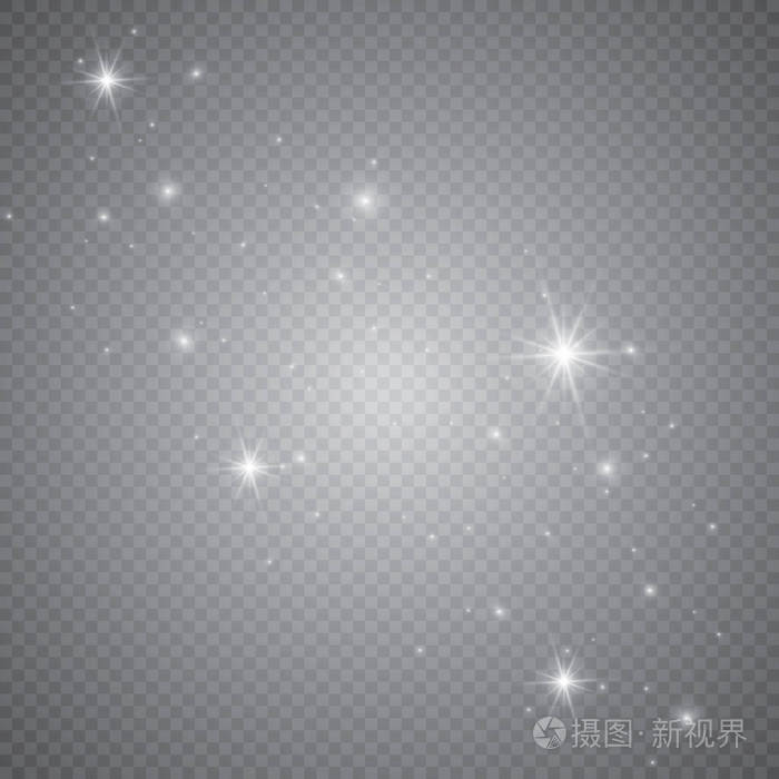 透明背景上孤立的强光照射组闪光灯闪烁光线和探照灯发光的光效果星星