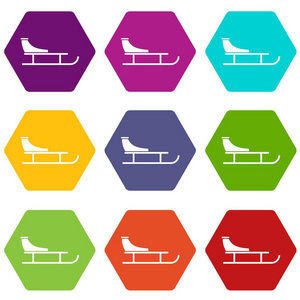 雪橇图标集颜色六面体
