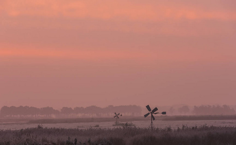 冬天的早晨，在 Giethoorn 与风车