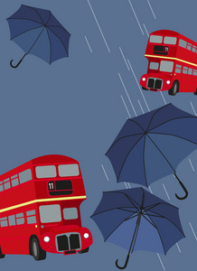 伦敦的公共汽车和遮阳伞
