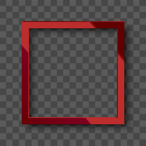 透明背景上有光泽的红色方形框架。矢量