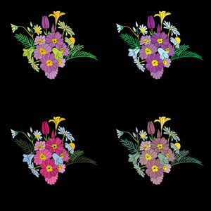 美丽的花朵刺绣设计元素