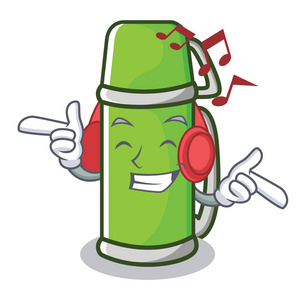 听音乐热水瓶人物卡通风格照片