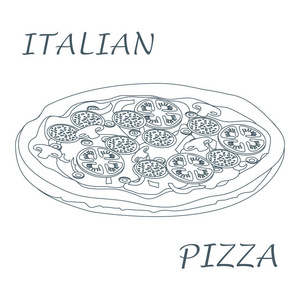 漂亮的插图的可口 美味披萨有铭文