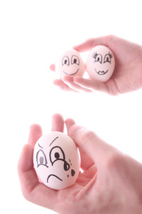 三个鸡蛋在手上白色隔离
