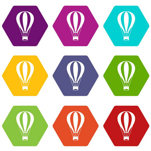 热空气气球图标集颜色六面体
