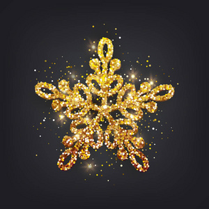 闪光覆盖金色的雪花与透明的背景。贺卡, 请柬, 新年 2018, 圣诞快乐。矢量插图