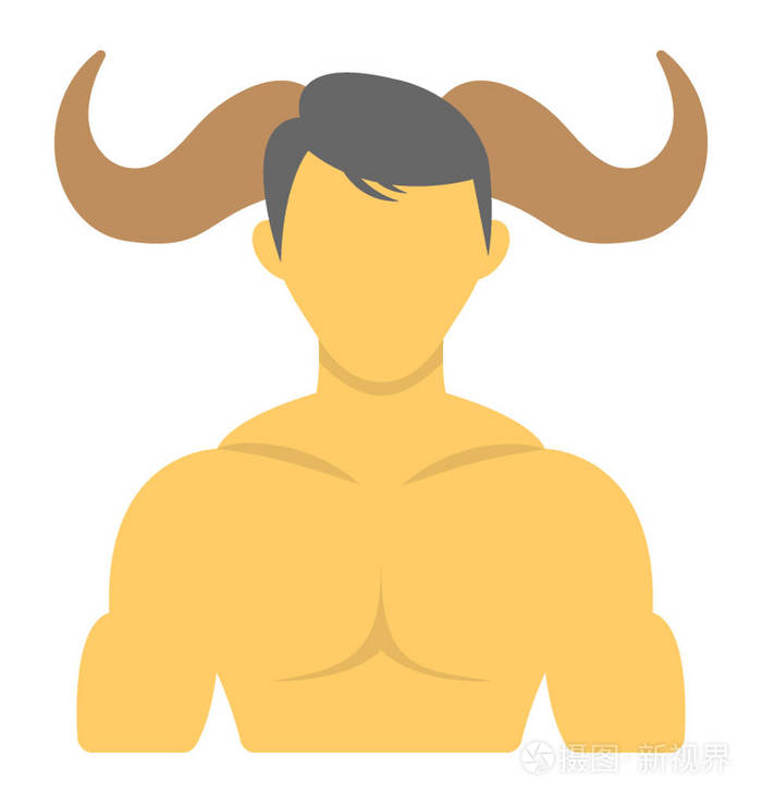 一个人平面图标设计与牛角像公牛象征他是一个 taurian插画-正版商用