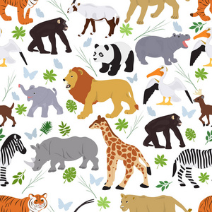 白色背景下非洲动物的无缝矢量模式