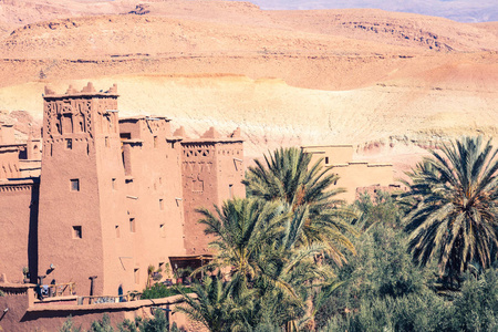 Morocc 瓦尔扎扎特城附近的 Haddou 城堡全景