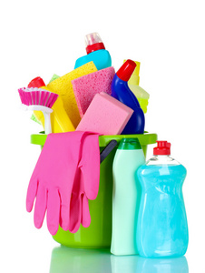 洗涤剂瓶刷手套和海绵桶