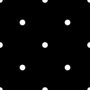 平铺矢量模式在黑色背景上的白色波尔卡圆点。