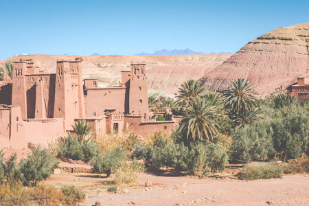 Morocc 瓦尔扎扎特城附近的 Haddou 城堡全景