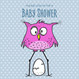 婴儿沐浴卡模板与滑稽涂鸦鸟, 矢量格式
