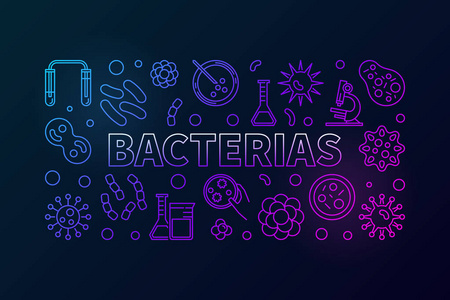 细菌水平彩色插图或横幅在黑暗的 bac