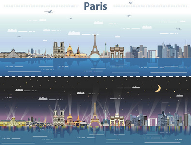 矢量巴黎城市天际线日夜